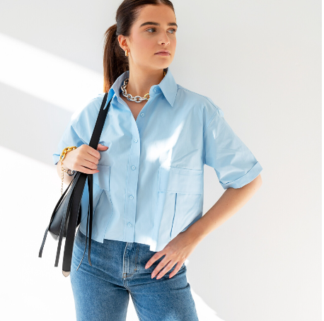 The PERFECT Lyon Cropped Blouse Blue