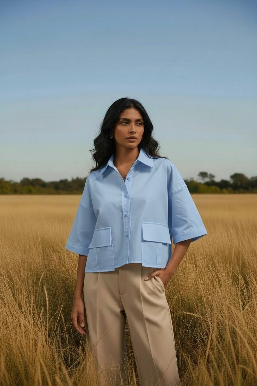 The Perfect Lyon Cropped Shirt Blue