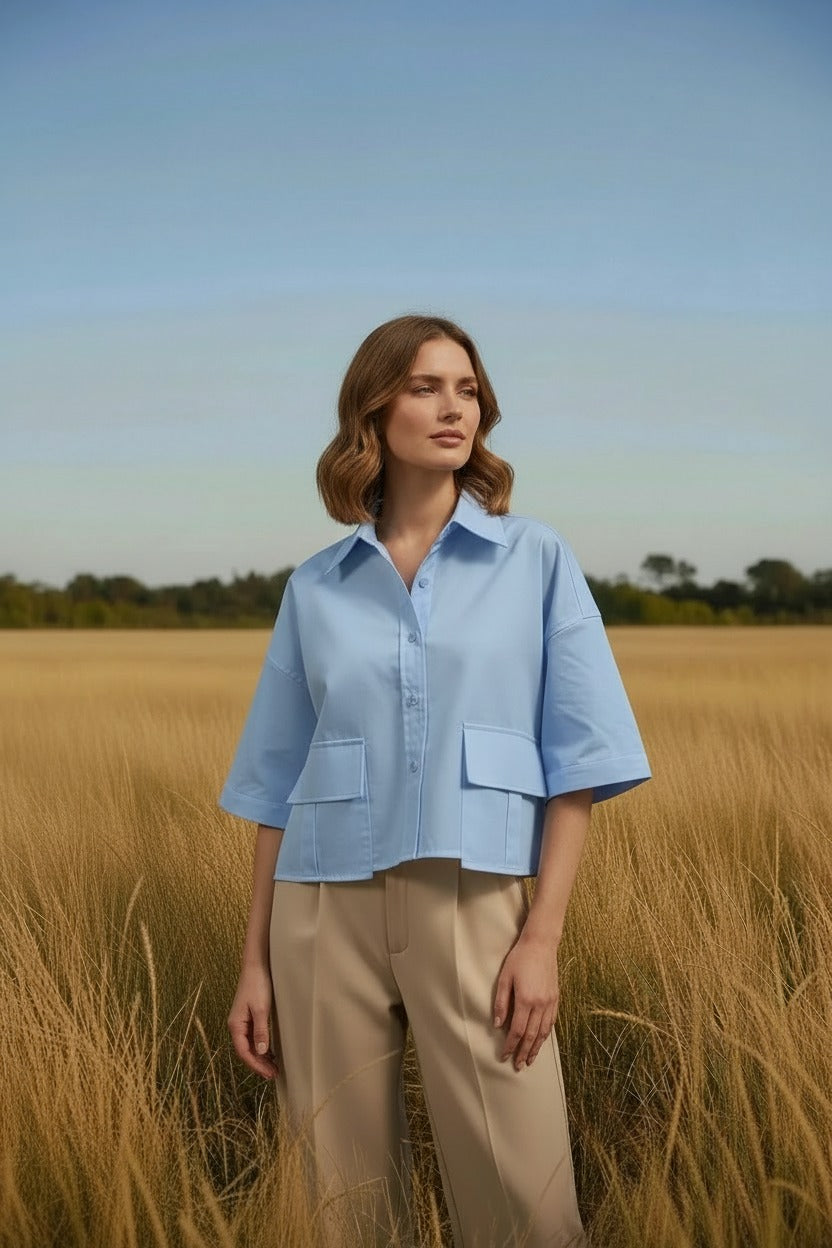 The Perfect Lyon Cropped Shirt Blue