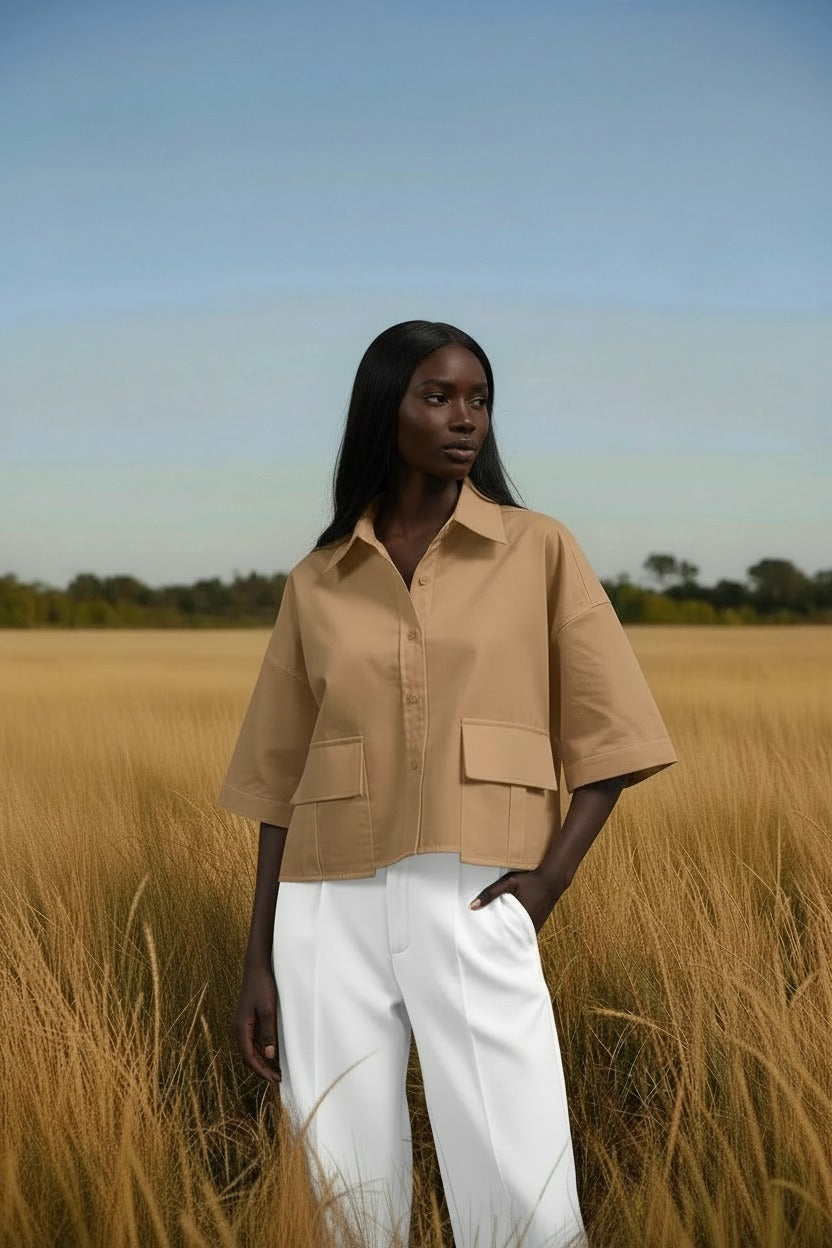 The Perfect Lyon Cropped Shirt Camel