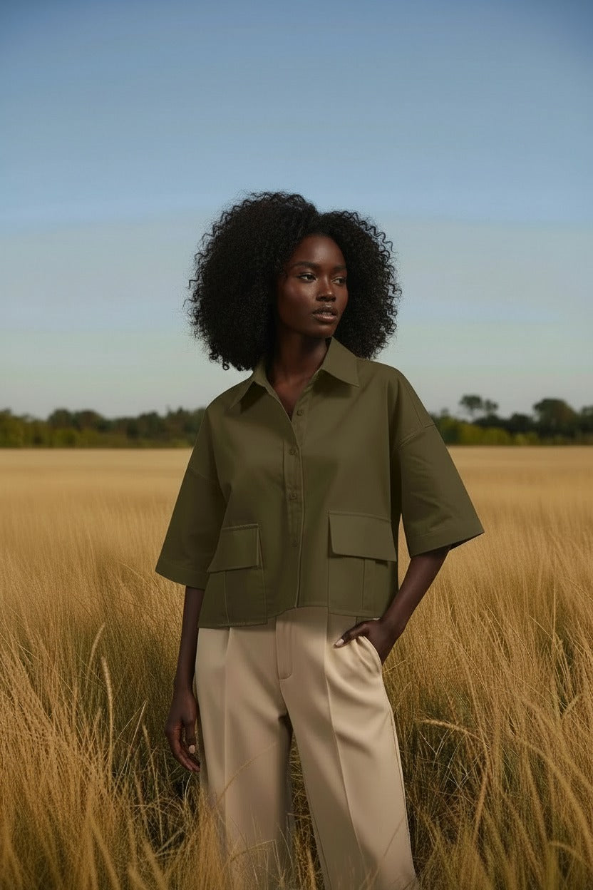 The Perfect Lyon Cropped Shirt Olive