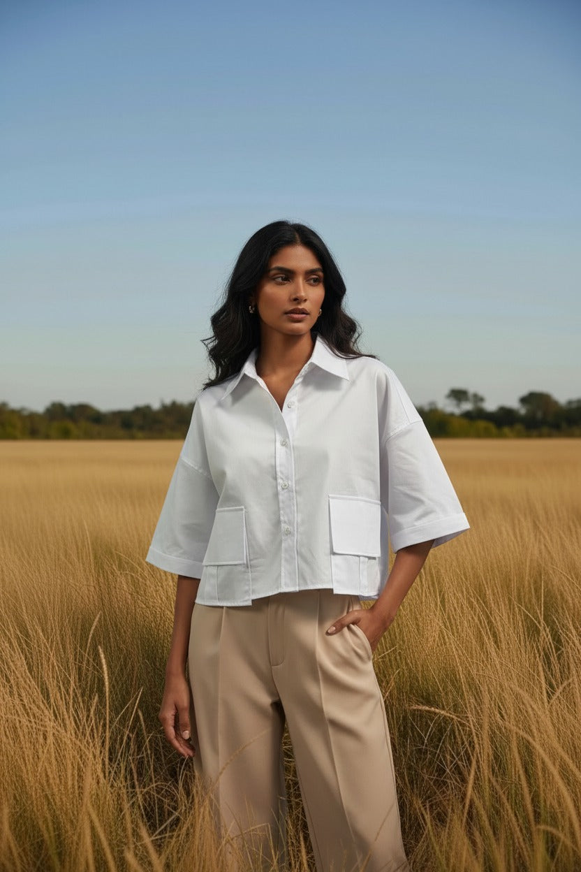 The Perfect Lyon Cropped Shirt White